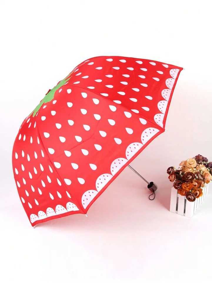 ute Strawberry Pattern Folding Umbrella with High Density Waterproof Fabric Travel Umbrella Portable R250724