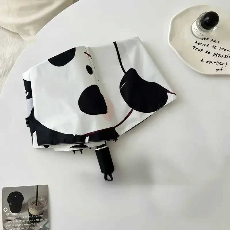 Ladies Cute Umbrella Panda Three Fold Windproof Travel Umbrella Black Coating Sunscreen Girls Sunshade Umbrella R250724