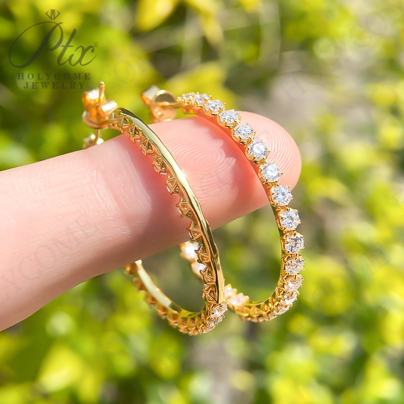 Popular Moissanite Earring 30mm 925 Sterling Silver Circle Hoop Earrings Simple Big Circle Gold Plated Hoop Earrings for Women Wedding Party Gift