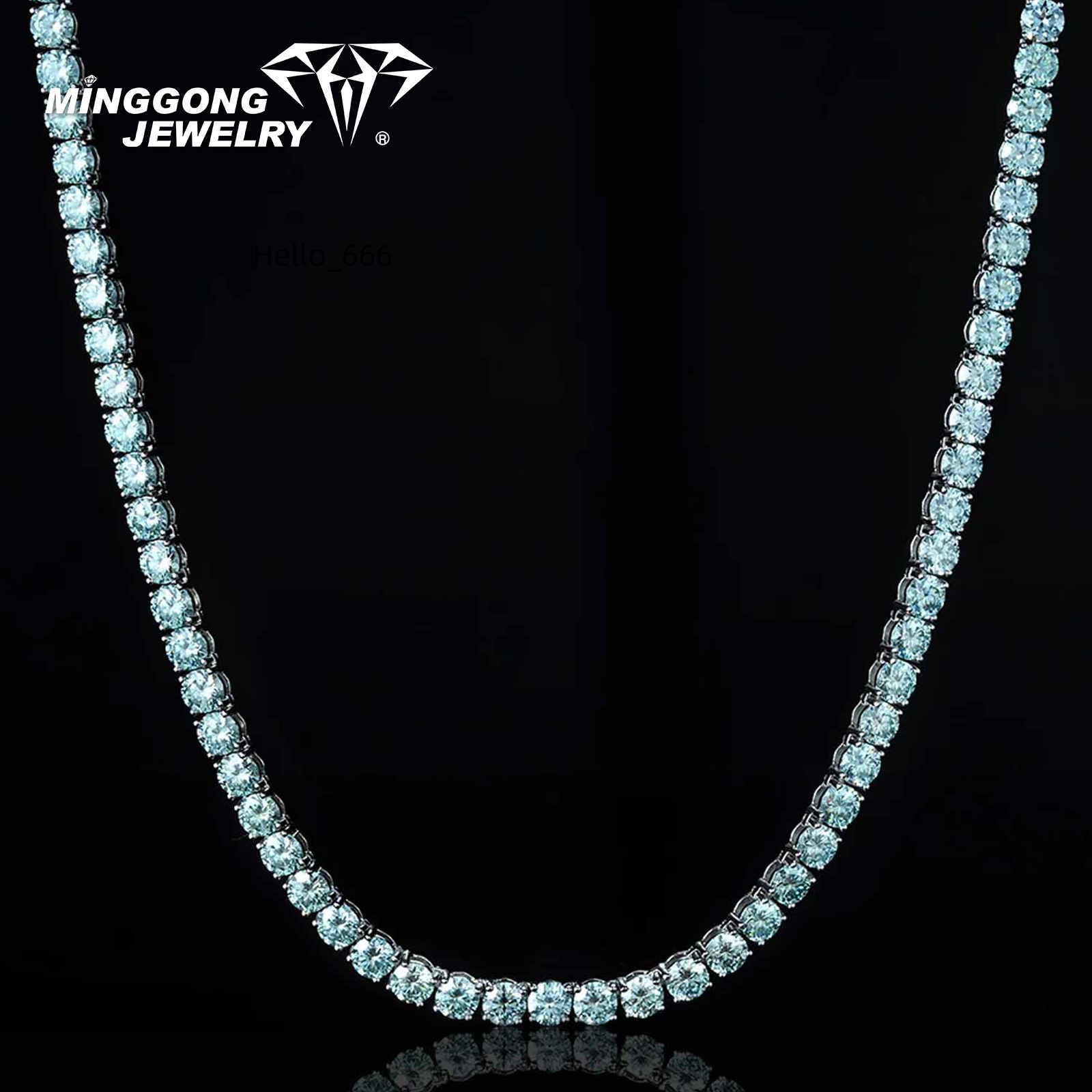 High Quality 925 Blue Moissanite Diamond Tennis Chain Hip Hop Style Necklace Factory Direct 100% Diamond Test Passed Product