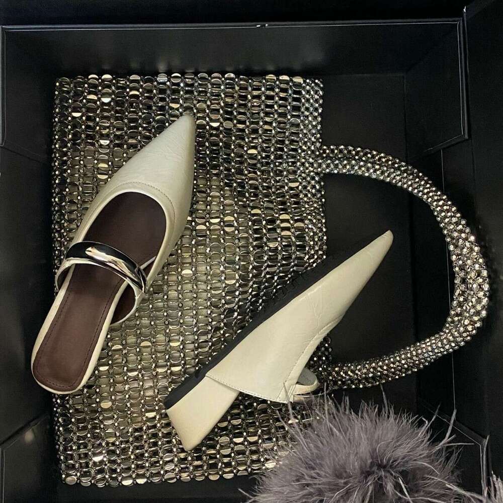 Slip-On Closed-Toe Half Slippers Women's Single Shoes Wedge Pointed Toe 2025 New Spring Summer French Style Thick-Soled Sandals for Women