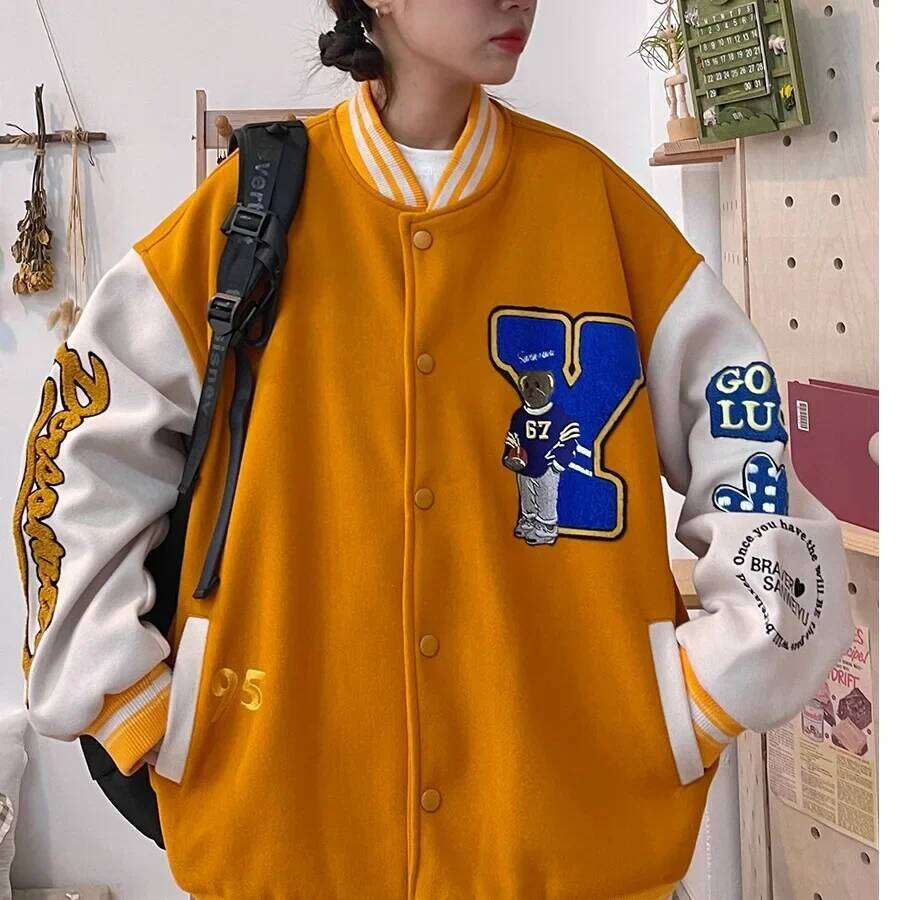 Women's Wear Vintage American Style Loose-Fit Women's Jacket New Spring Autumn Winter Model Korean Version Ballplayer Jersey V-Neck Design