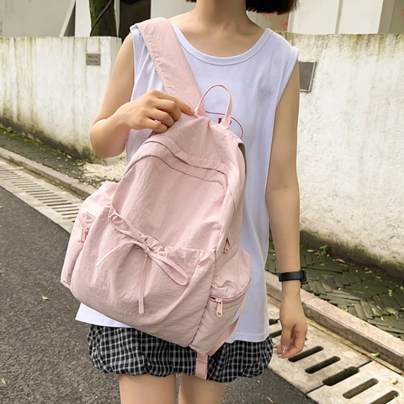 Simple and Versatile Drawstring Bow Large Capacity Backpack with Personalized Embroidered Name Nylon Backpack Gift 250723