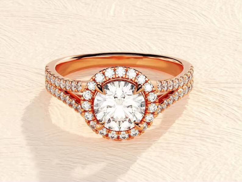 Luxurious 925 Sterling Silver Moissanite Diamond Ring 18K White Gold Plated Designed for Women and Girls