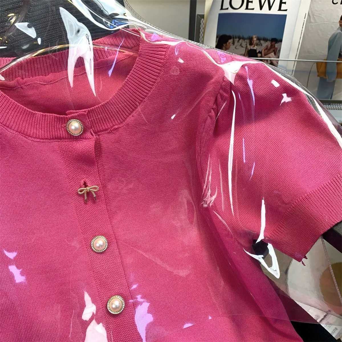 Female Casual Korean Puff Sleeve Knitting Cardigan Summer Temperament Buttons Solid Color O-neck Top Womens Simplicity Tops X250724