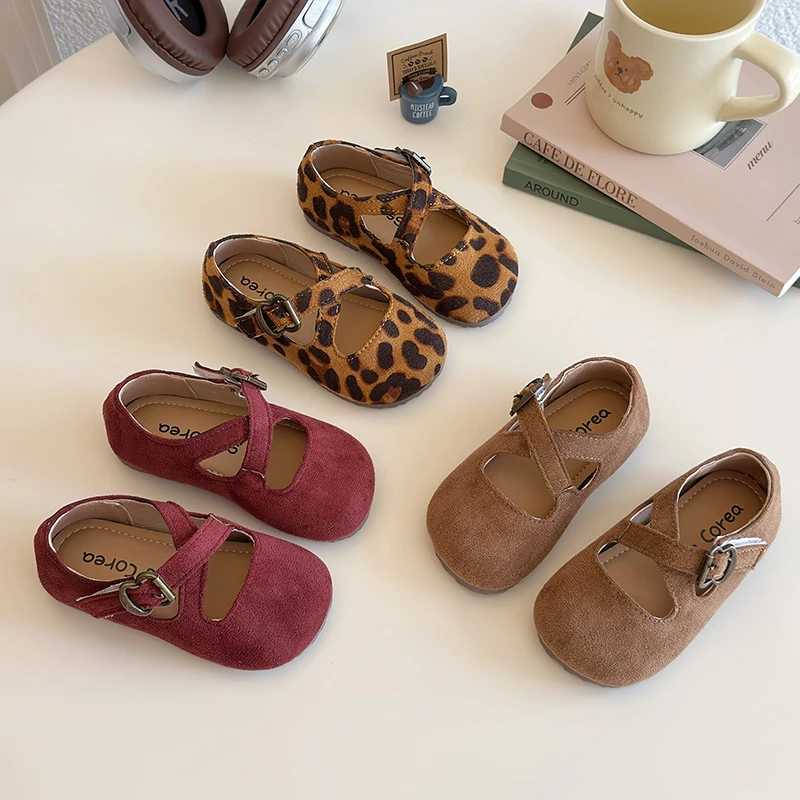 Fashion Girls Shoes Toddler Kids Cross Strap Velvet Mary Jane Flats Child Vintage Leopard Casual Shoes Chic Princess Shoes 21-30 XJ250724