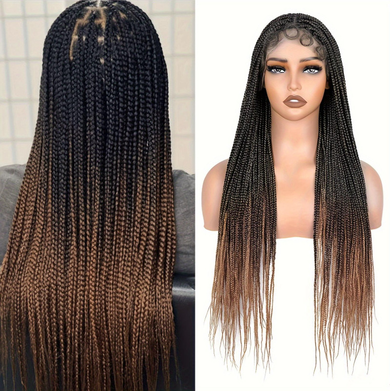 Handmade Africa Braided Style Wig Look Like Really Human Hair Long Curly Wig 360 Full Lace Braiding Wig Box Braid Braided Lace Front Wig Bohemian Boho