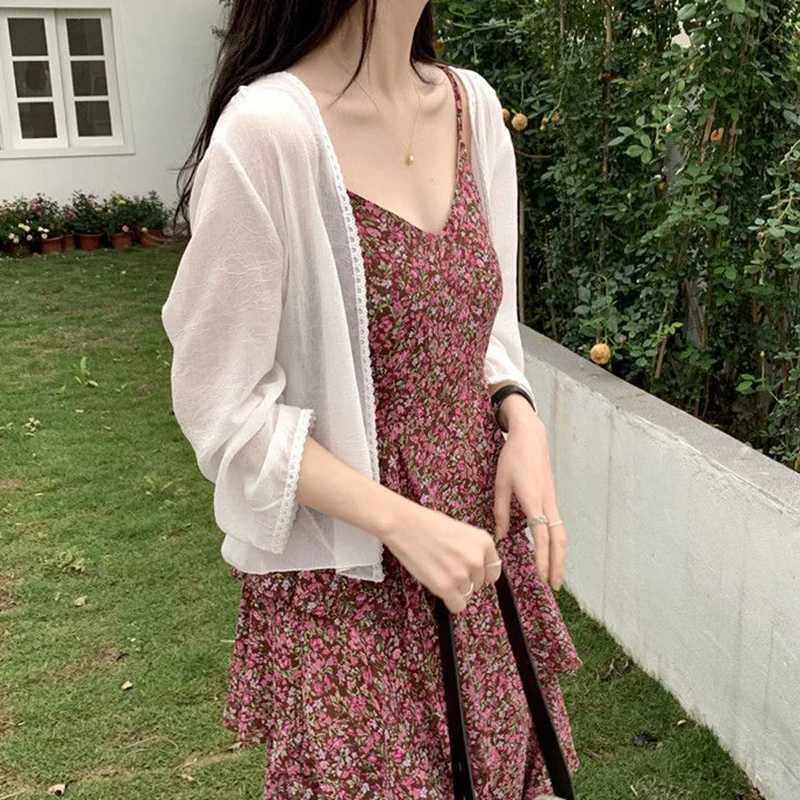 White Cropped Cardigan Women 2024 Spring Summer Short Mesh Open Stitch Cardigans Woman Lightweight Breathable Beach Crop Top X250724