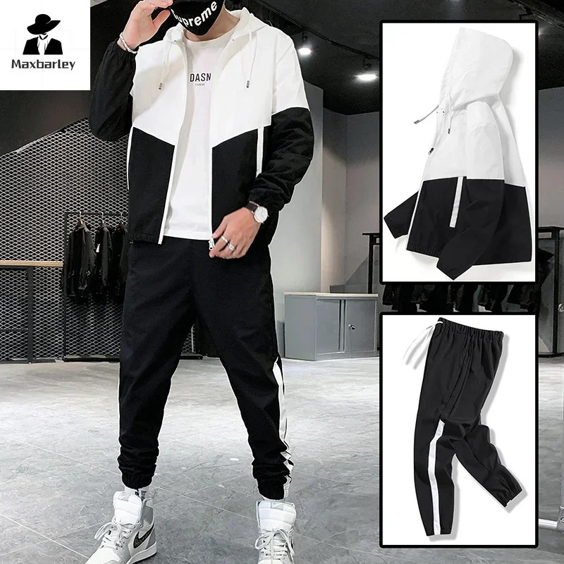 Spring And Autumn Mens Sportswear Suit Hooded Colorblock Casual Jacket Pants Suit Mens Teenager 2-piece Jogger Sweatshirt 250717