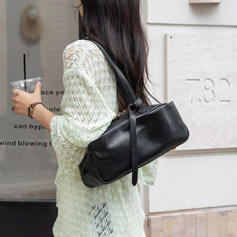 Genuine Leather Handbag Brand Lychee Pattern Bowling High-end Shoulder Versatile Casual Business Underarm Bag New