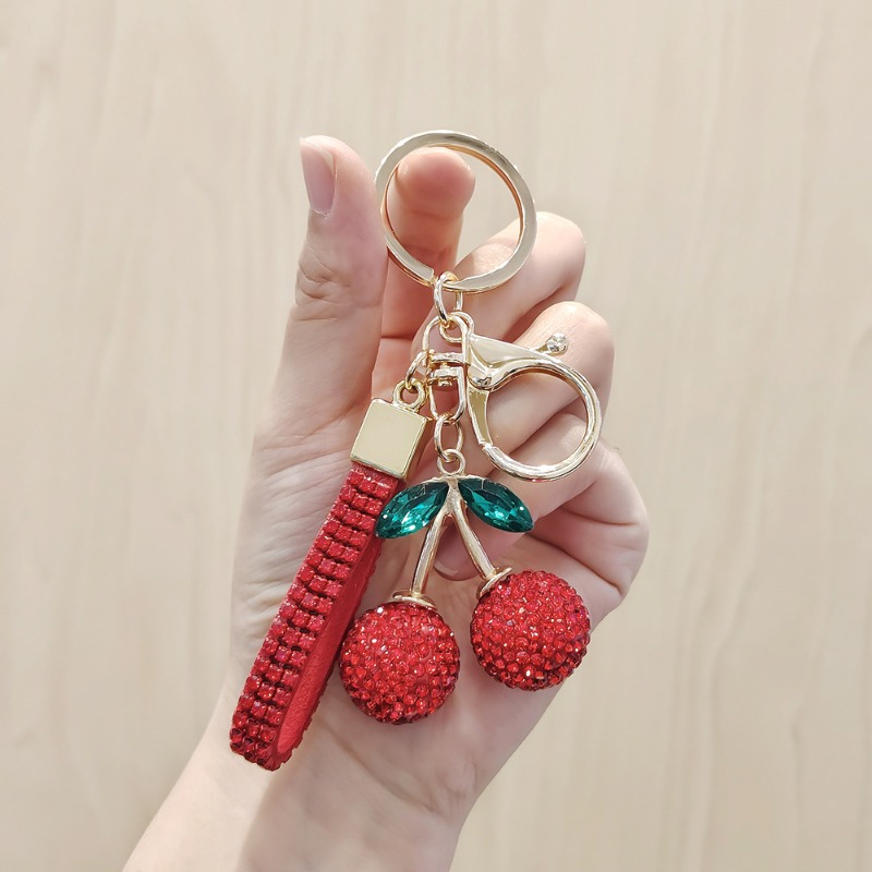 Cute Cherry Design Alloy Pendent with Diamonds - Ideal Car/Bag Accessory