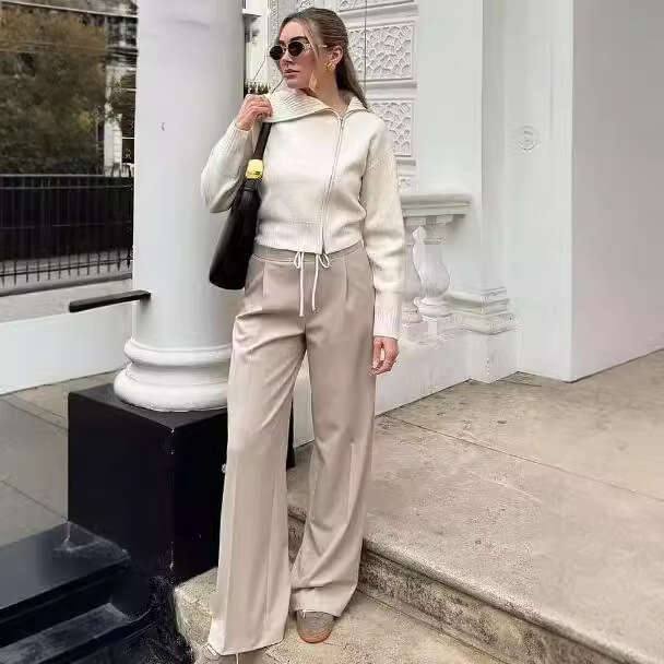 TRAFZA Style Women's French Niche Fashion Casual Wearable Wide-Leg Pants B5