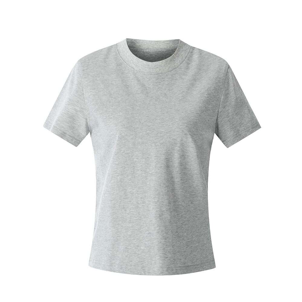 11Kn Pure Cotton Casual Cool Antibacterial Basic Slim Fit High-End Breathable Round Neck Short Sleeve Regular Shoulder T-Shirt For Women