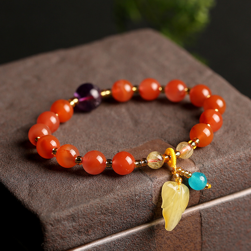 New Chinese Style Natural Multi Gemstone Bracelet for Women Amethyst Beeswax A Accessory