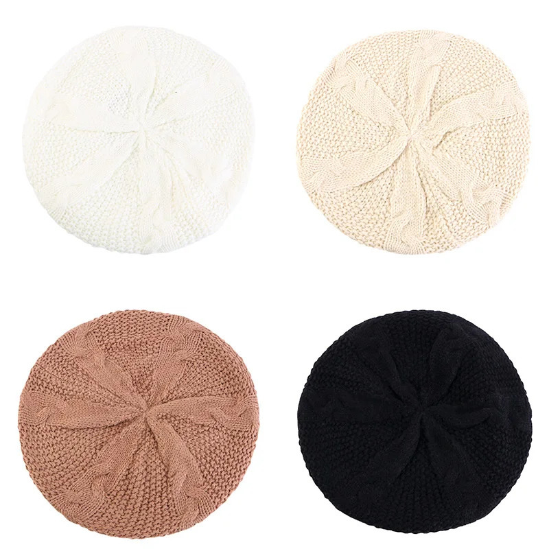 Women Casual Plain Color Knitted Beret Hat Winter Warm Vintage Wool French Artist Beanie Cap Painter Hat Girls Acrylic Hat 250722