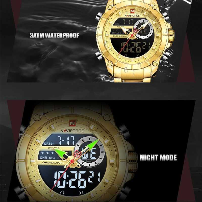 Naviforce 9163 Luxury Original Sport Wrist Watch for Men Quartz Steel Waterproof Dual Display Military Watches Relogio Masculino W250724