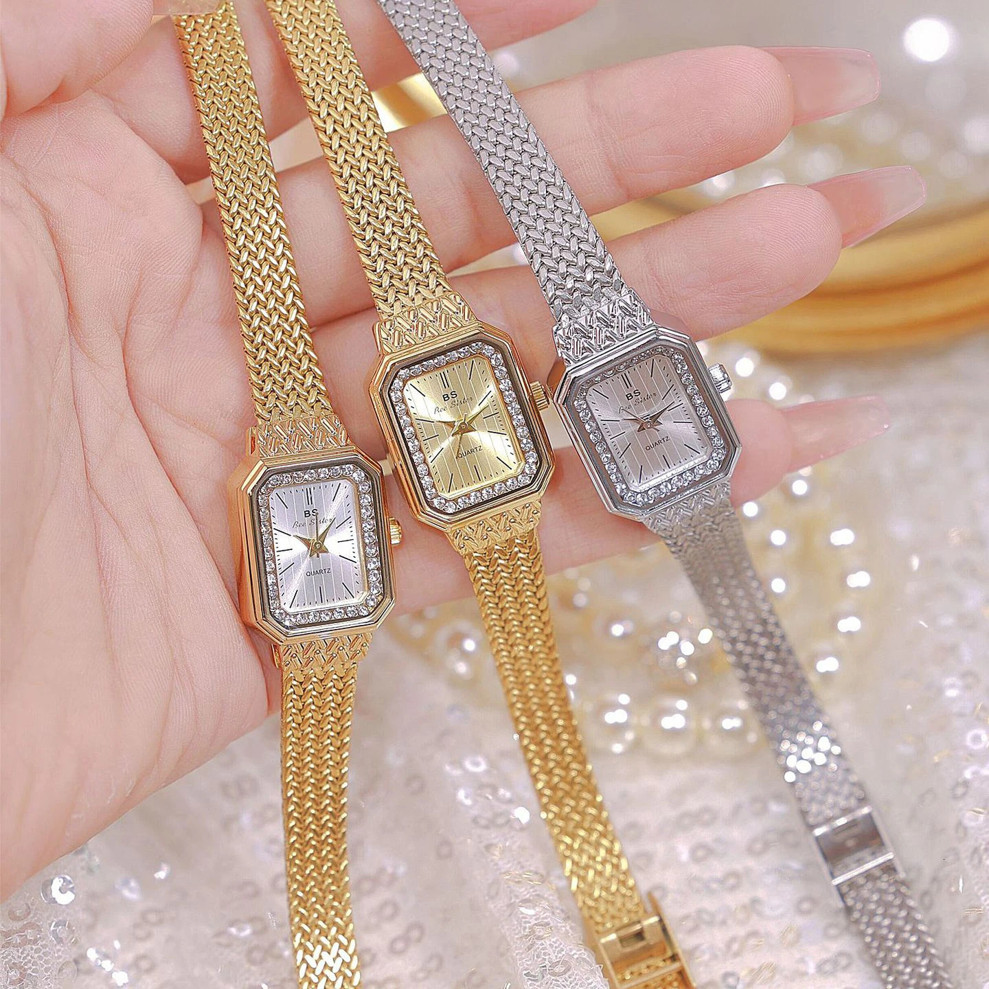 Fashion Watches For Womens Gold Classic Square Rhinestone Ladies Watch Quartz Waterproof Wristwatches Women Dress Clock 250723