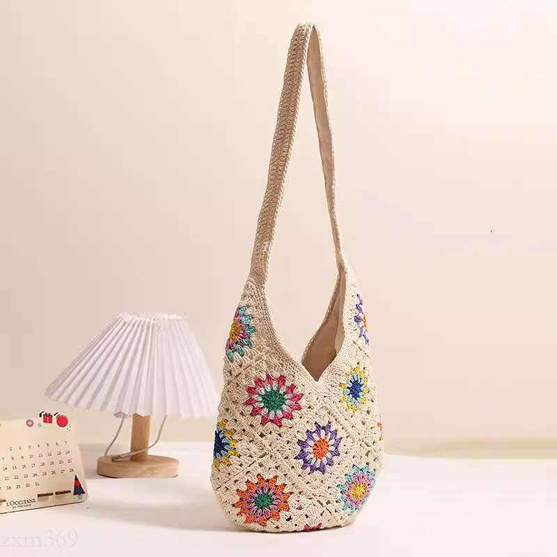 New Summer Artistic Woven Handmade Cotton Thread Vacation Beach Shoulder Tote Women's Straw Bag