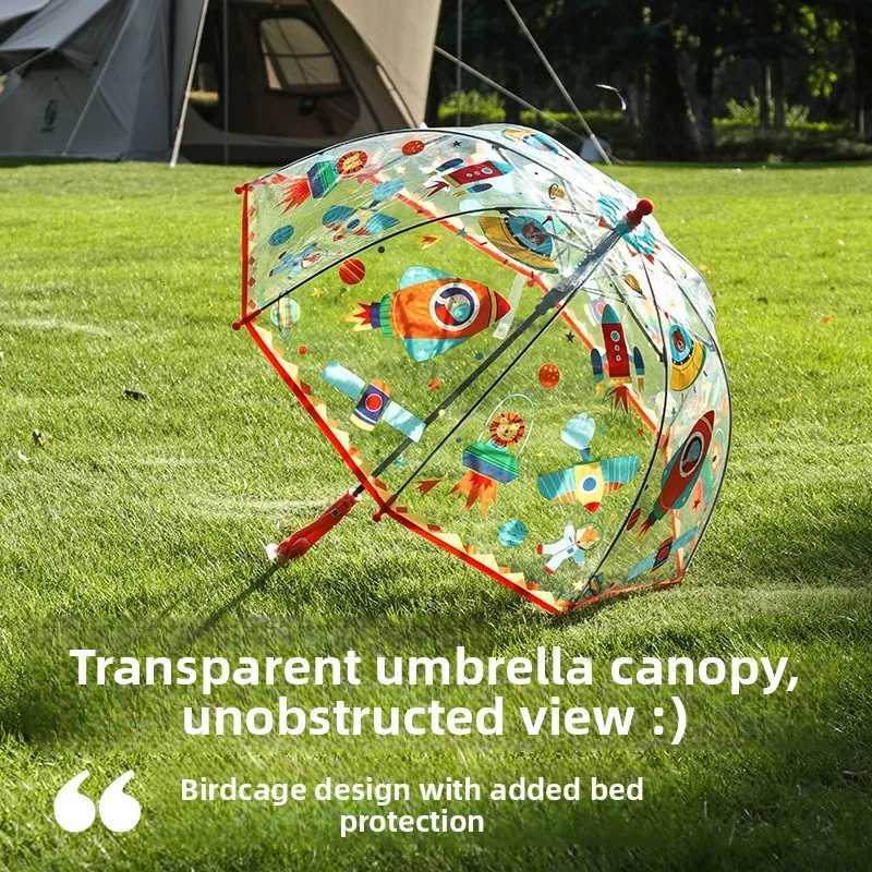 Transparent Childrens Umbrella Cartoon Fire Tru Dinosaur Long Handle Baby Nursery Princ Umbrella for Boys and Girls R250724