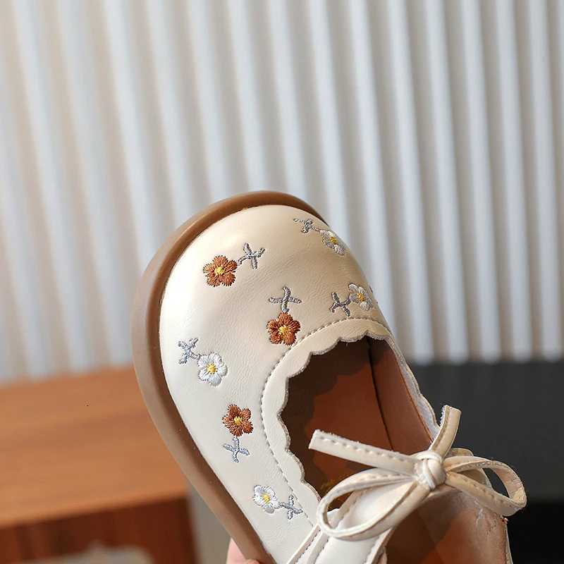 Toddler Girls Mary Janes Flower Vintage Ruffles Beige Brown Kids Leather Shoe Shallow All-match Spring Daily Children Shoe21-30 XJ250724