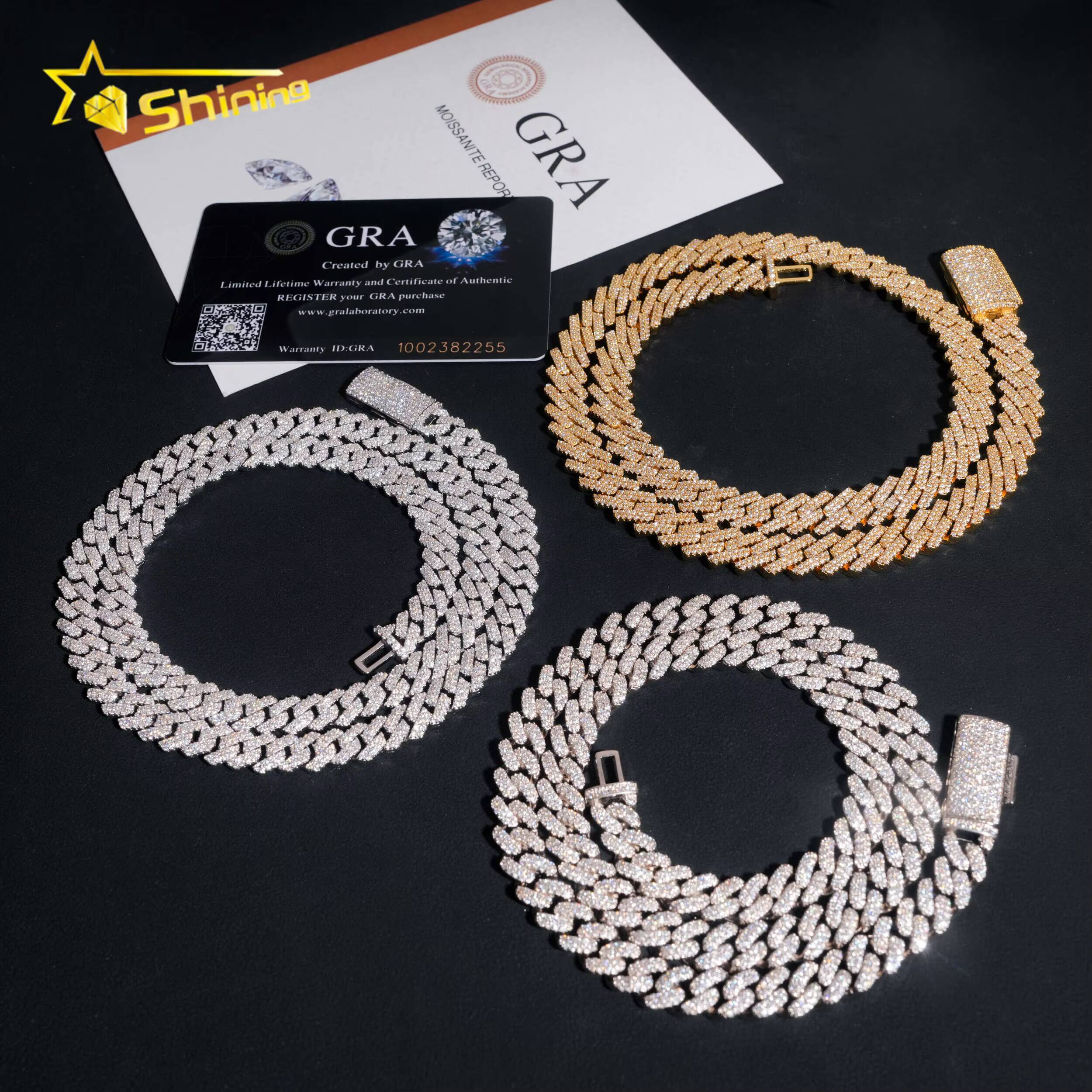 Hot Sale VVS Iced Out Moissanite Pass Diamond Test 925 Silver Gold Hip Hop Cuban Link Chain Necklace Fine Jewelry for Men