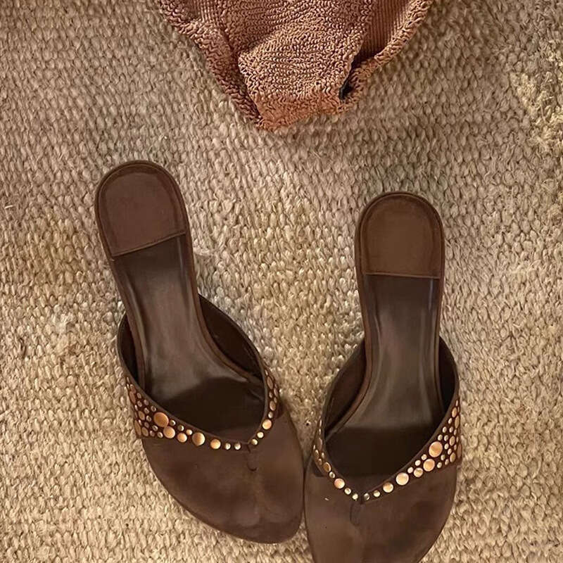 Heel Sandals Sandals Shoes Women Heels Studded Decor High Heels Summer New Toe Clip Hot Girl Fashion Thong Sandals Women