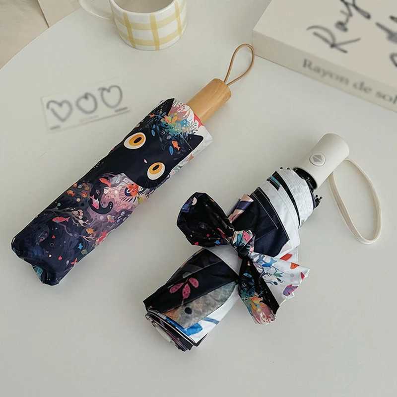 ute Tsartun Fish and Cat Folding Umbrella Sun Protection Rain-Prove UV Protection Umbrella Fully Automatic Sun Umbrella R250724