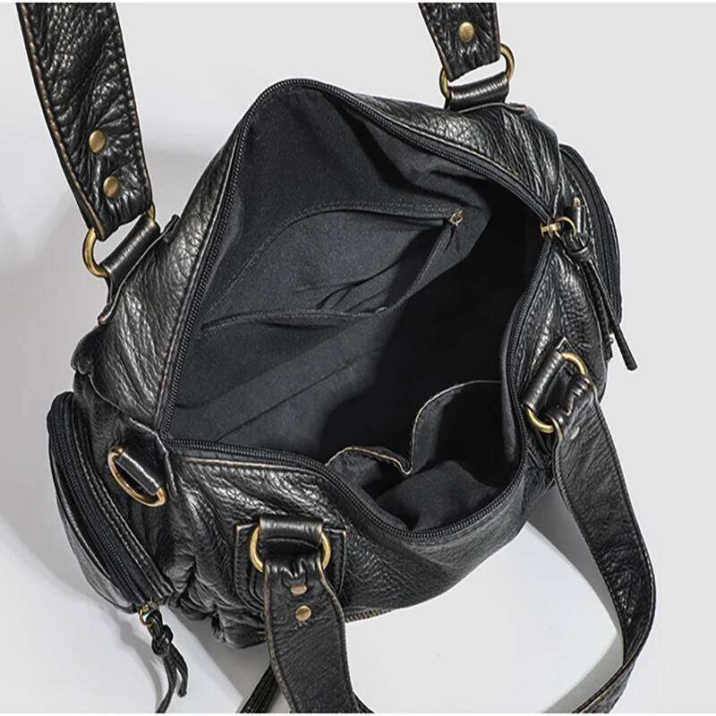 HAEX Women's Punk Biker Tote Bag Large Capacity PU Leather Crossbody Purse With Multi Pockets For Work Commute Moto Style