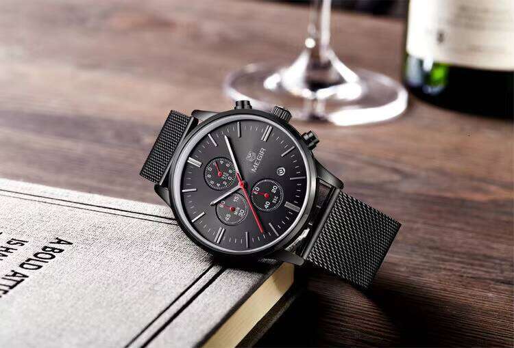 MEGIR Men's Ultra-Thin Chronograph Watch - Waterproof, Luminous, Date, 42.5mm Stainless Steel Mesh - Bulk Wholesale
