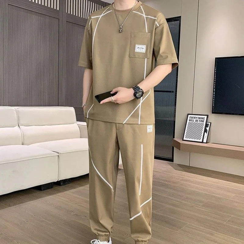 Sweatshirts Man Trousers Sets Sweatsuit Tracksuit Loose Stylish Essential Polyester High Quality T-shirts Pants Suits for Men 250717
