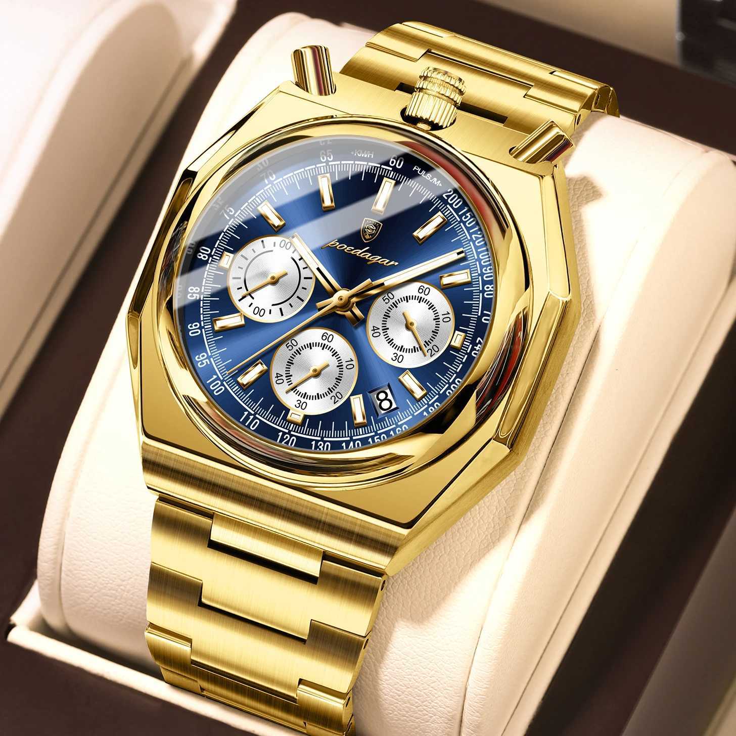 POEDAGAR Top Luxury Man Wristwatch Fashion Luminous Date Stainless Steel Men Watch Chronograph High Quality Mens Quartz Watches W250724