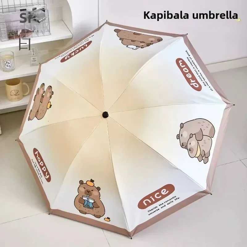 Capybara Cute Cartoon Design Automatic Umbrella Windproof UV Protection Umbrella for Women Girls Sunny and Rainy Folding Umbrella R250724