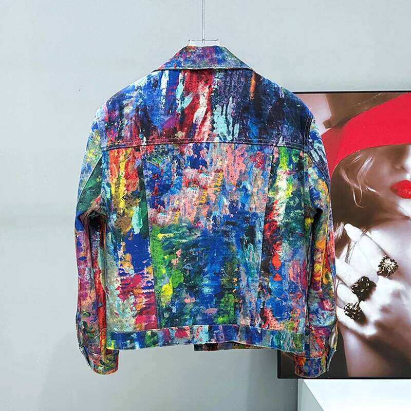 Women's Wear PFHQ Spring New Personalized Fashion Versatile Colorful Graffiti Paint Short Jacket For Item Contrast Color Tops 21E2554