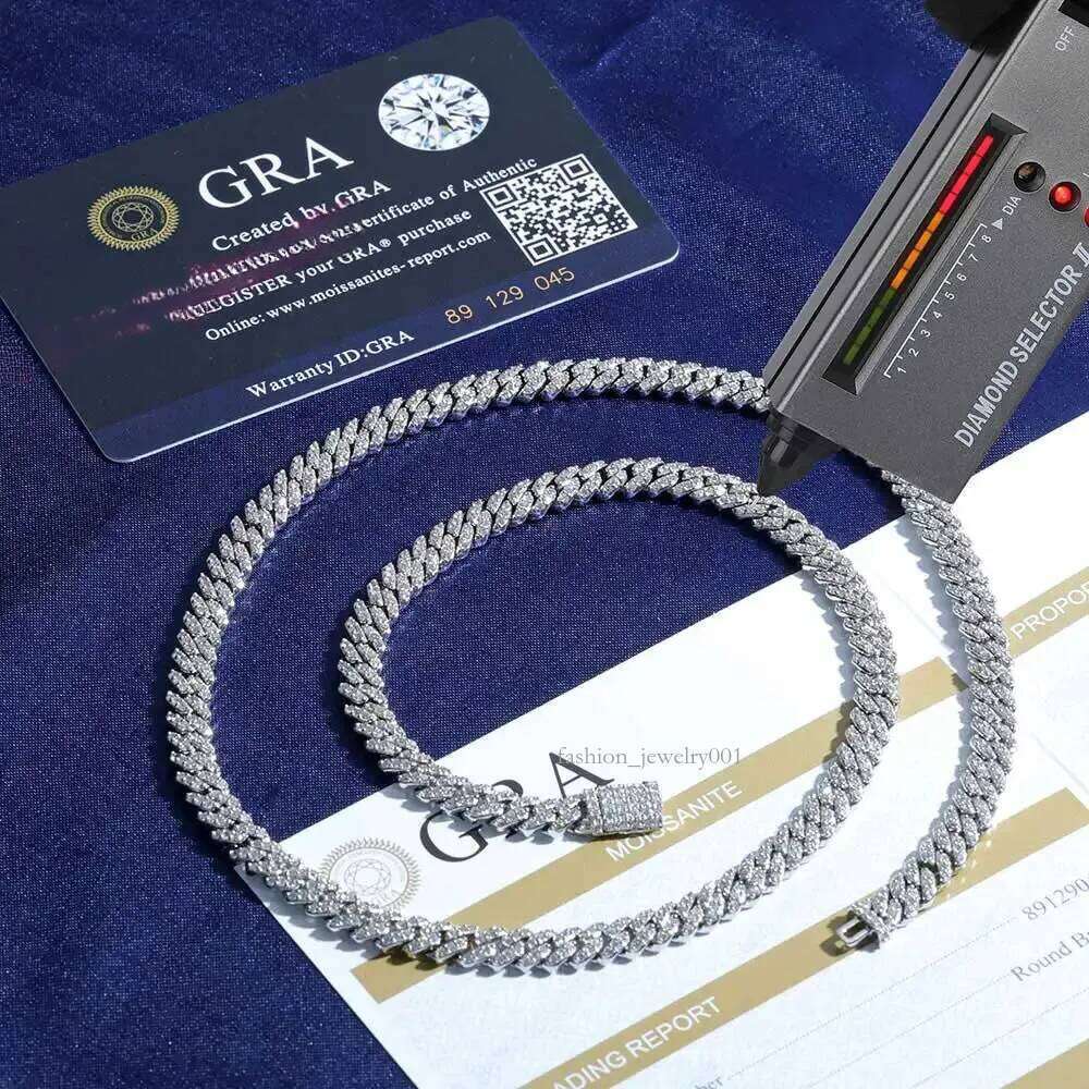 6mm Pass Test Moissanite Cuban Link Chain Sterling Sier VVS Dia Iced Out Women Single Rows Thin Necklace