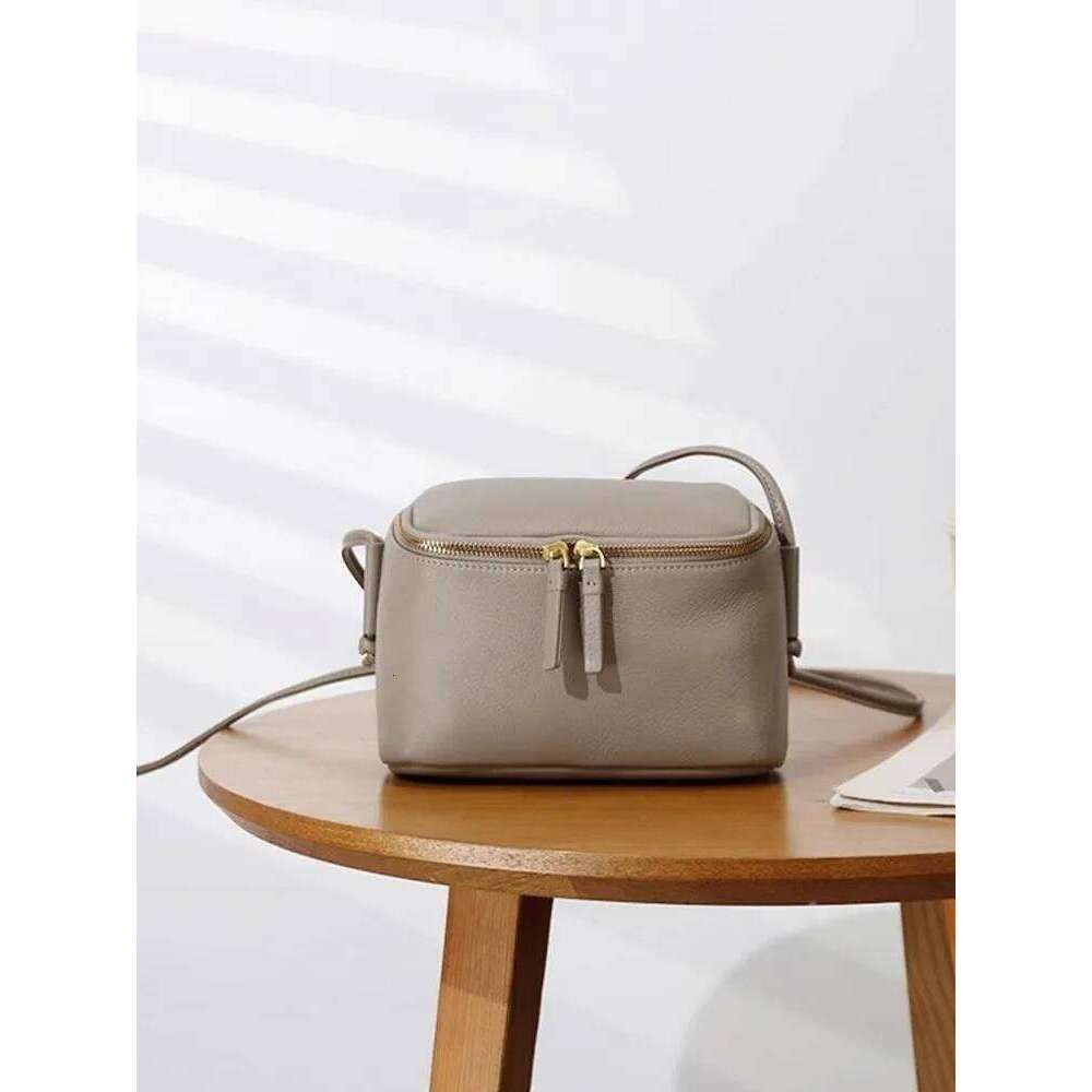Women New Small Square Zipper Fashion Box Solid Color Genuine Leather Bag Ladies Casual Single Shoulder Crossbody Bags