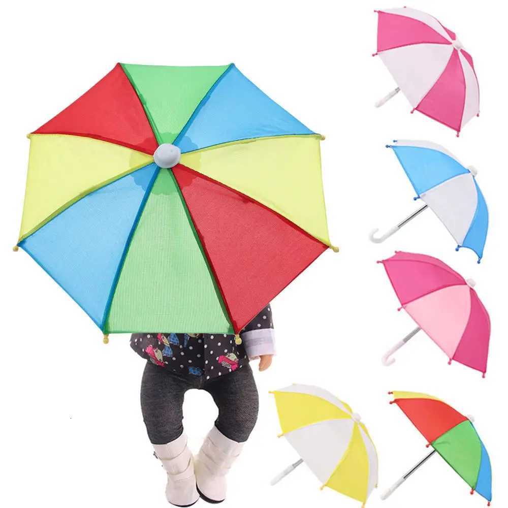 18 Inch/43CM Toy Kids Rainbow Colors Mini Rain Gear Colorful Doll Umbrella Color Matching Patch Dollhouse Accessories R250724