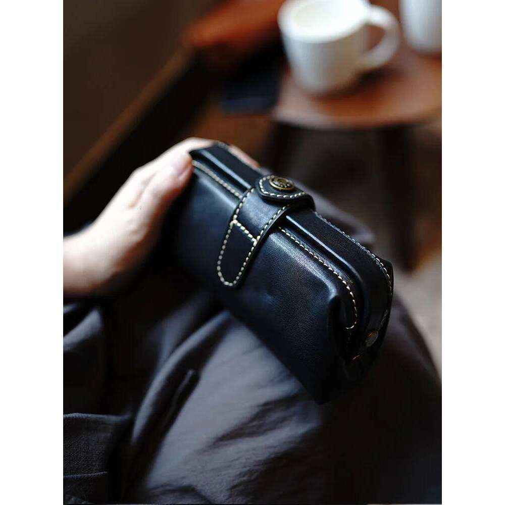 Missdeer Vegetable Tanned Cow Leather Simple Mouth Gold Clip Stationery Cosmetics Storage Pencil Bag