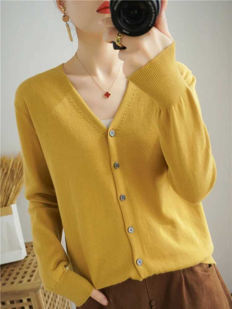 100% Cotton Long Sleeve V-Neck Knitted Cardigan Women Loose Short Solid Color Simple Sun Protection SMY K61 X250724