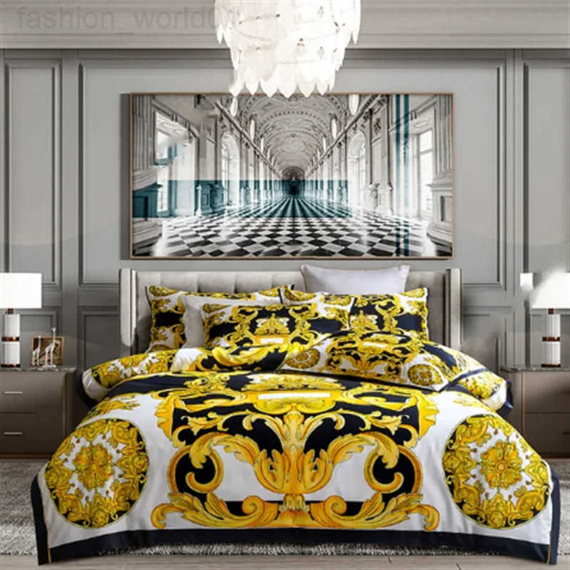Luxury Modern Style Digital Printing Cotton Fabric Bedding Set Duvet Cover Linen Fitted Sheet Pillowcases Home Textile X250724