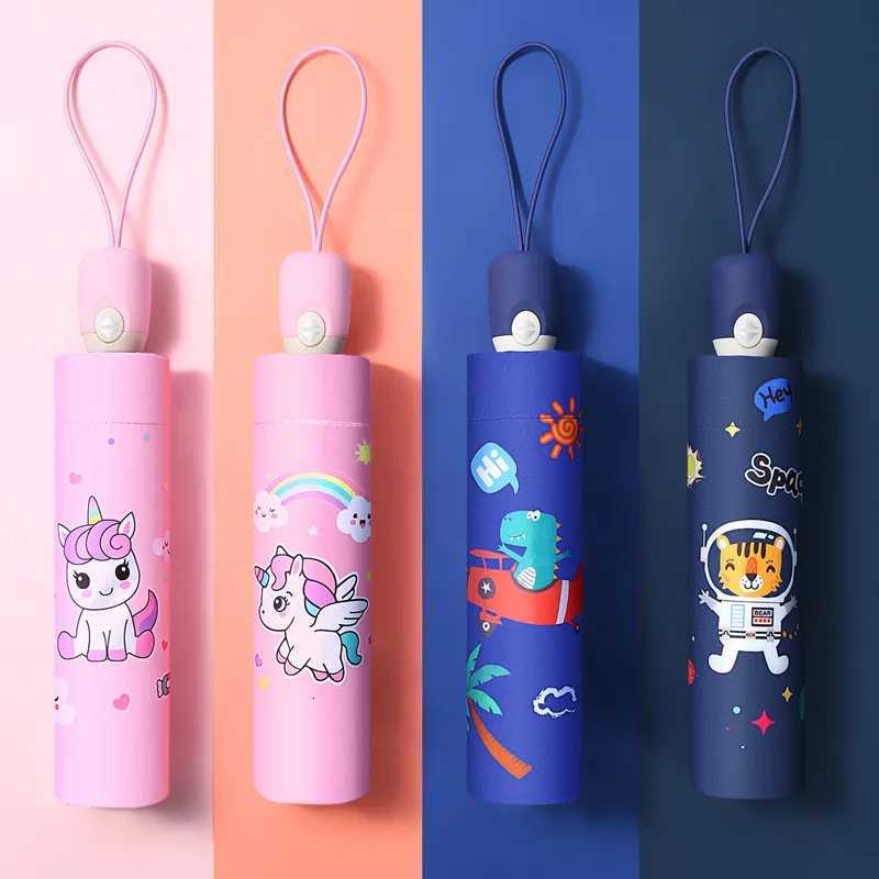 Folding Umbrella Cute Unicorn dinosaur Spaceship Little Tiger Fashion Sunscreen Umbrella Reflective stripe design umbrella R250724