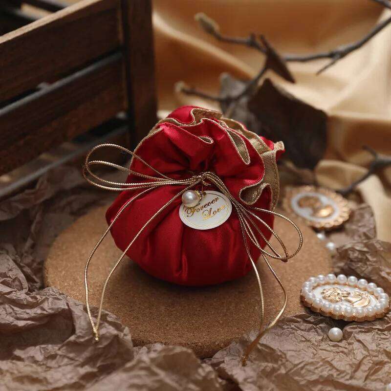Exquisite Double-Sided Two-Color Silk Flower Bud Shape Small Wedding/Festival Gift Packaging Bag