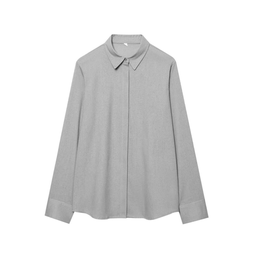 TRAFZA Spring New Shirt Long Sleeve Solid Color Casual Loose Wide-Leg Pants Set B5