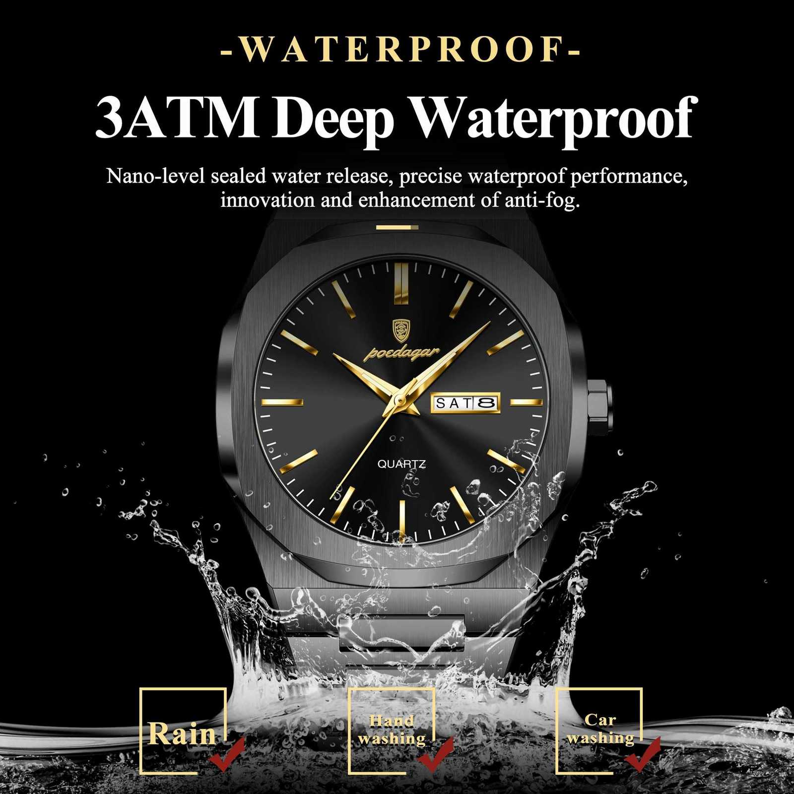 POEDAGAR Fashion Brand Mens Watch Waterproof Luminous Stainless Steel Watches For Men Date Week Casual Quartz Mens Clock Reloj W250724