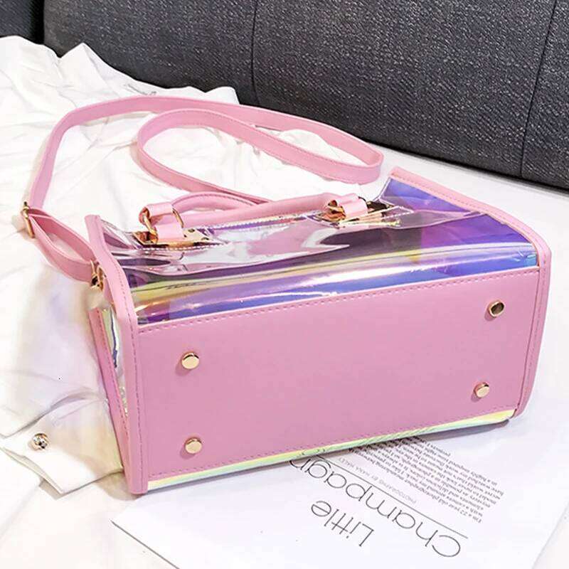 Fashion Laser PVC Jelly Tote Handbag For Women Large Capacity Transparent Top Handle Bags With Coin Wallet Lady Shopping Purse