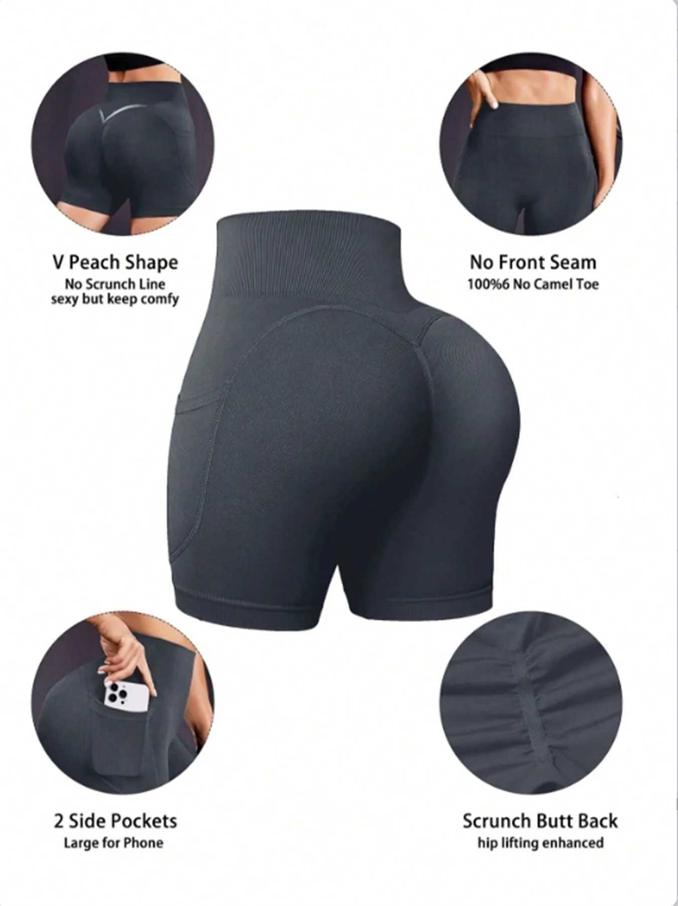Ladies high waisted yoga running tight shorts breathable sports shorts with pocket design XJ250724
