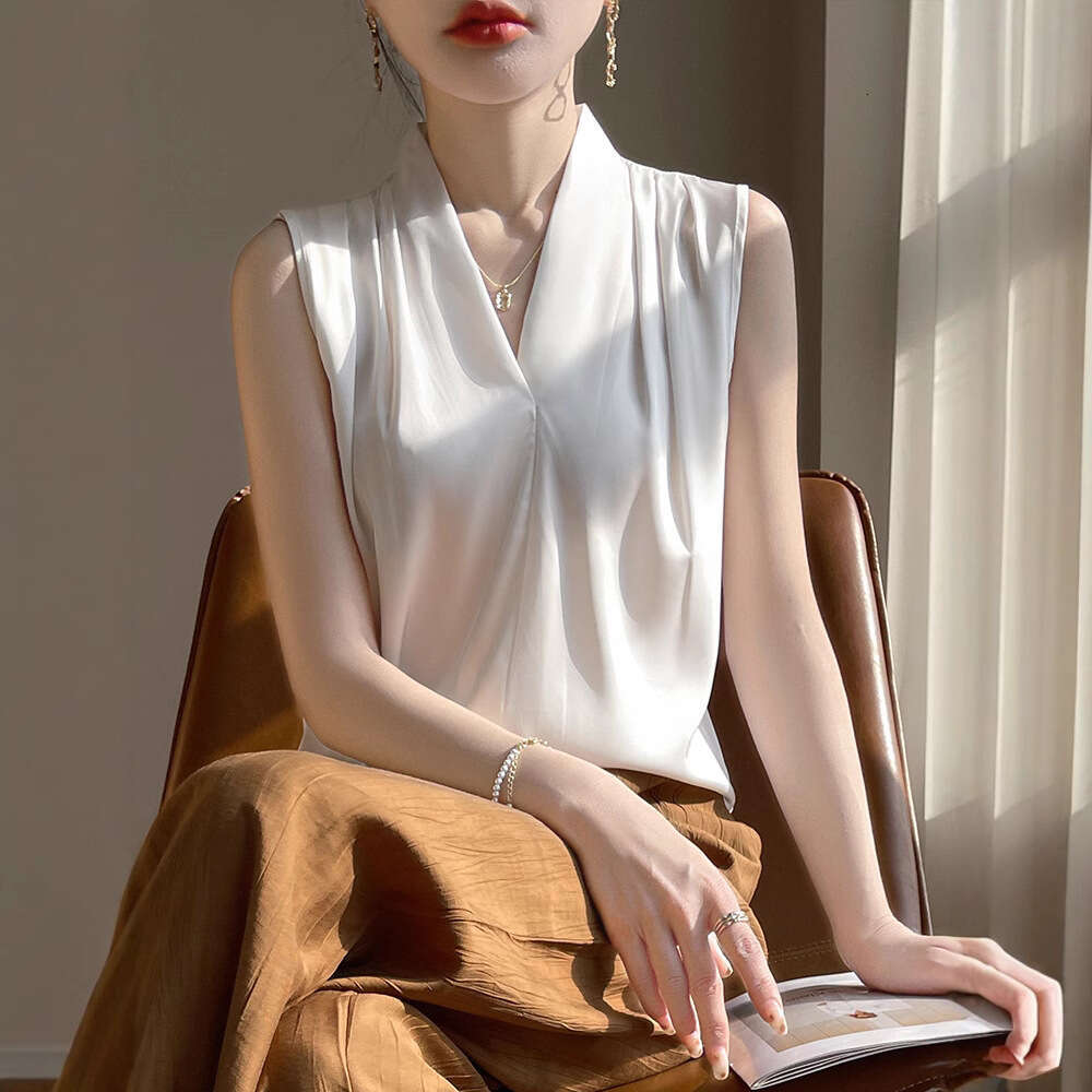 sxzy highend elegant acetate satin camisole for women vneck summer sleeveless mulberry silk shirt inner top