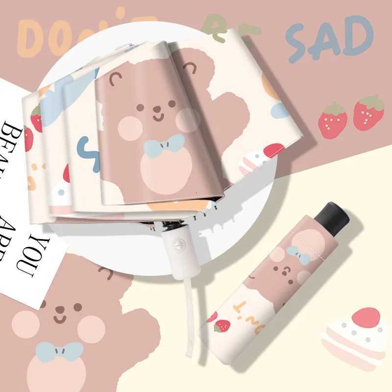 Sunshade Umbrella Folding Umbrella Cartoon Bear Pattern UV Umbrella Wind Resistant UV Blocking Portable Rain Gear for Travel R250724