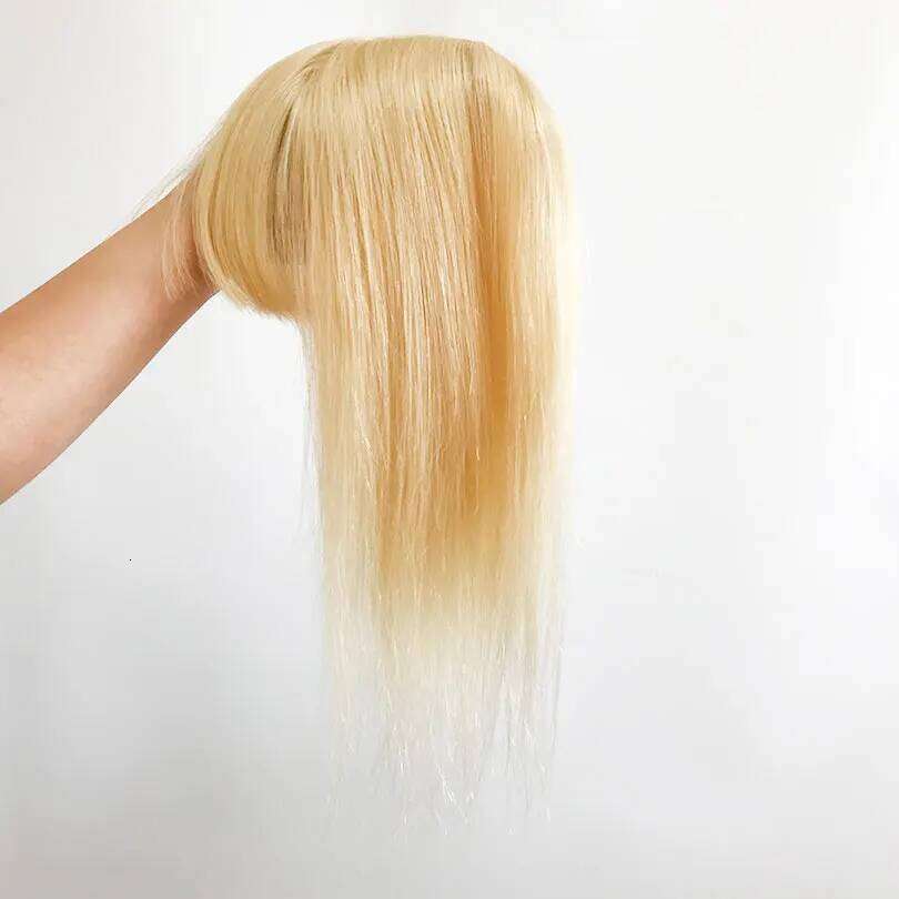 Blonde Color Silk Women Topper Air Bang 12x13cm Natural Scalp Top Base Straight Human Hair Piece with Clips 15x16cm