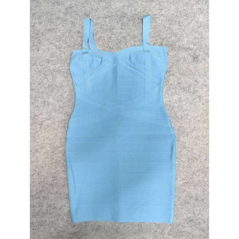 Designer niche beaukey blue Italian surface listed strap ladies mini bandage sexy knee above length bodycon party club dress xl