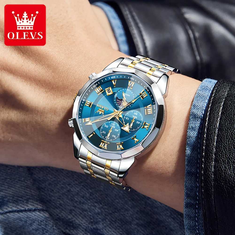 OLEVS 3675 Mens Watch Original Multifunctional Chronograph Quartz Watch Moon Phase Watches for Men Waterproof Mens Gifts Reloj W250724